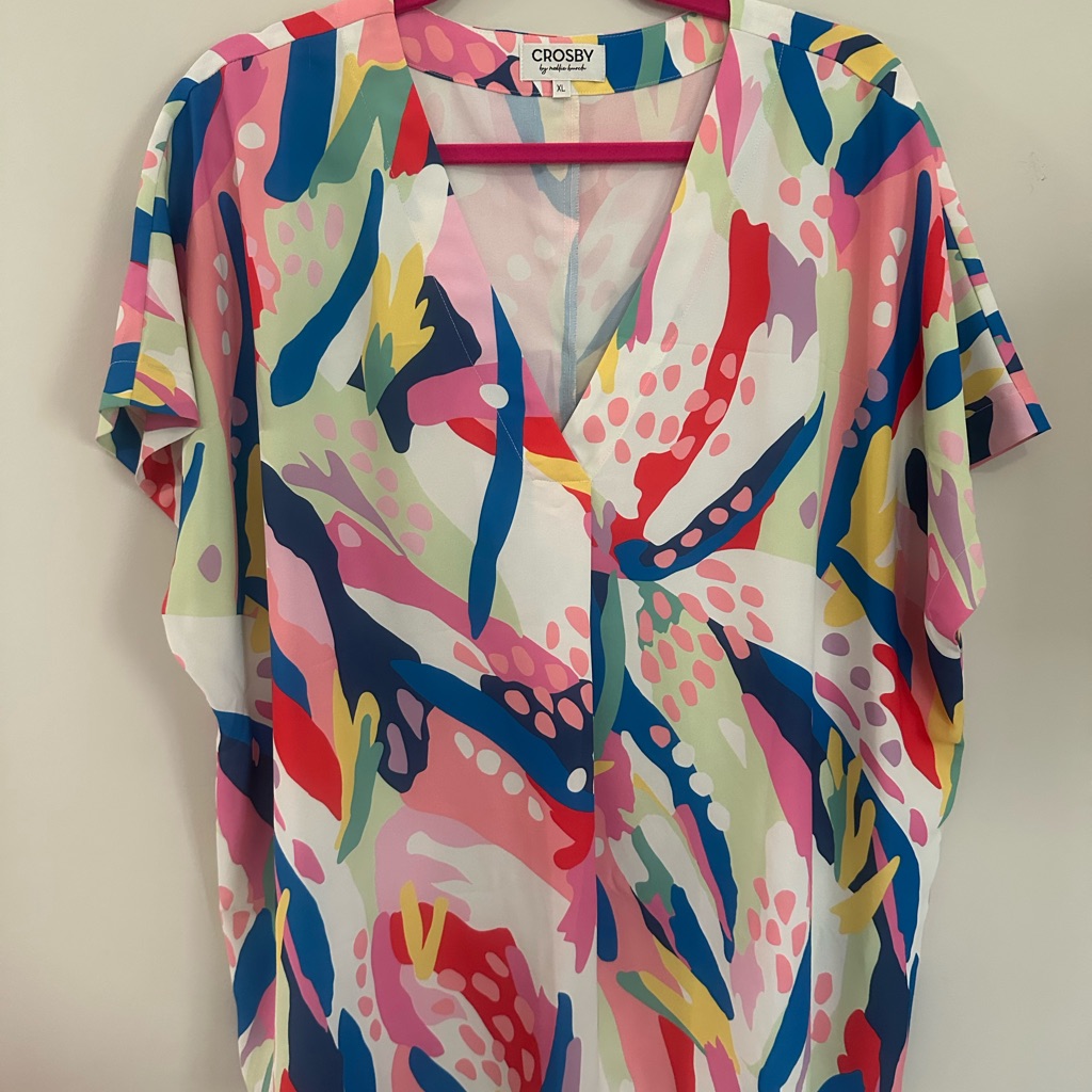 Crosby By Mollie Burch Tunic Women's Colorful Abstract Top Blouse Xl Martha Euc